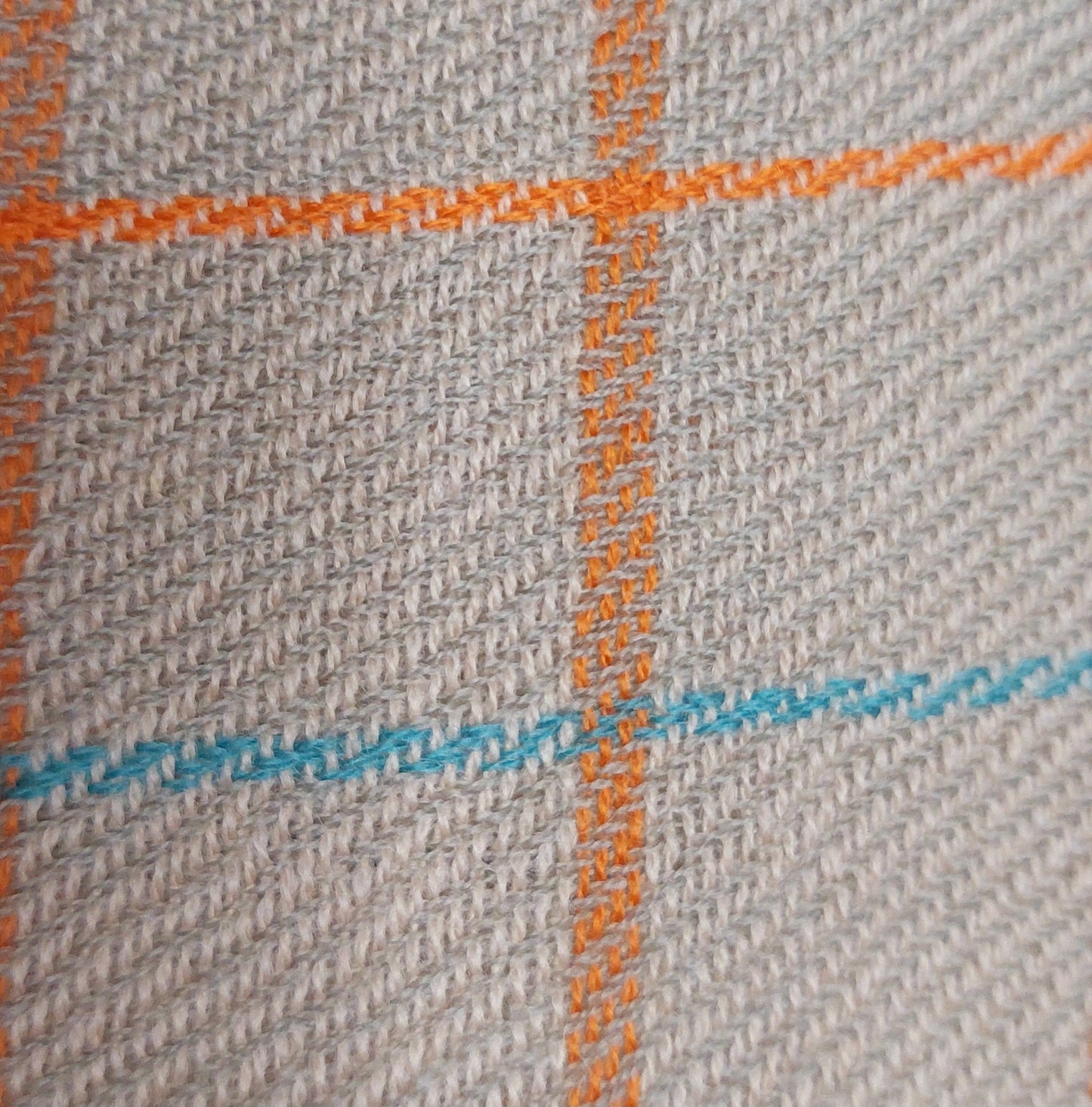 Merinowollschal Karo beige orange-blau