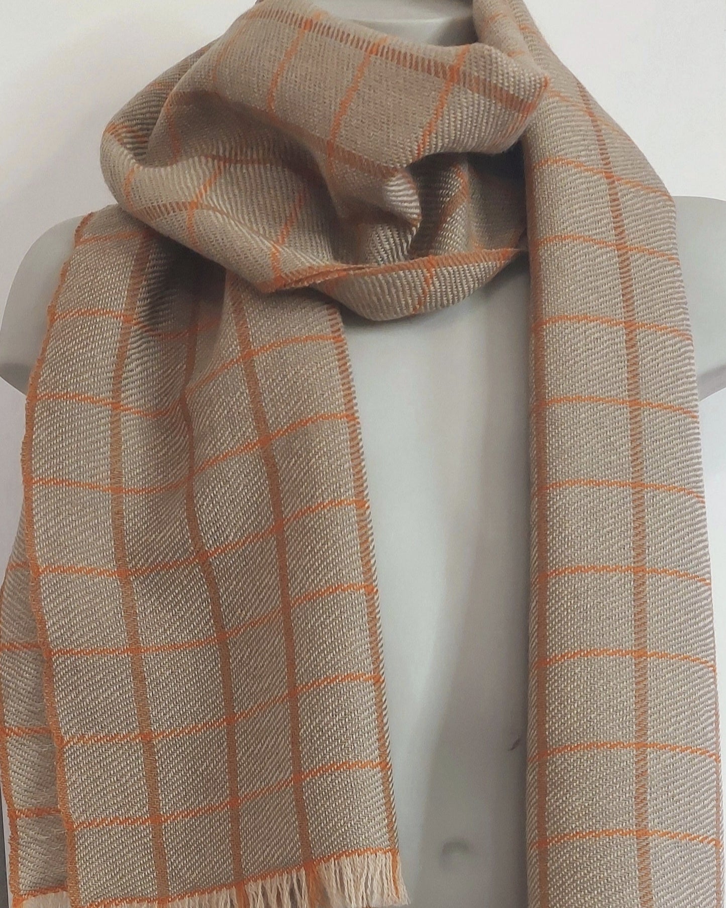 Merinowollschal Karo beige orange