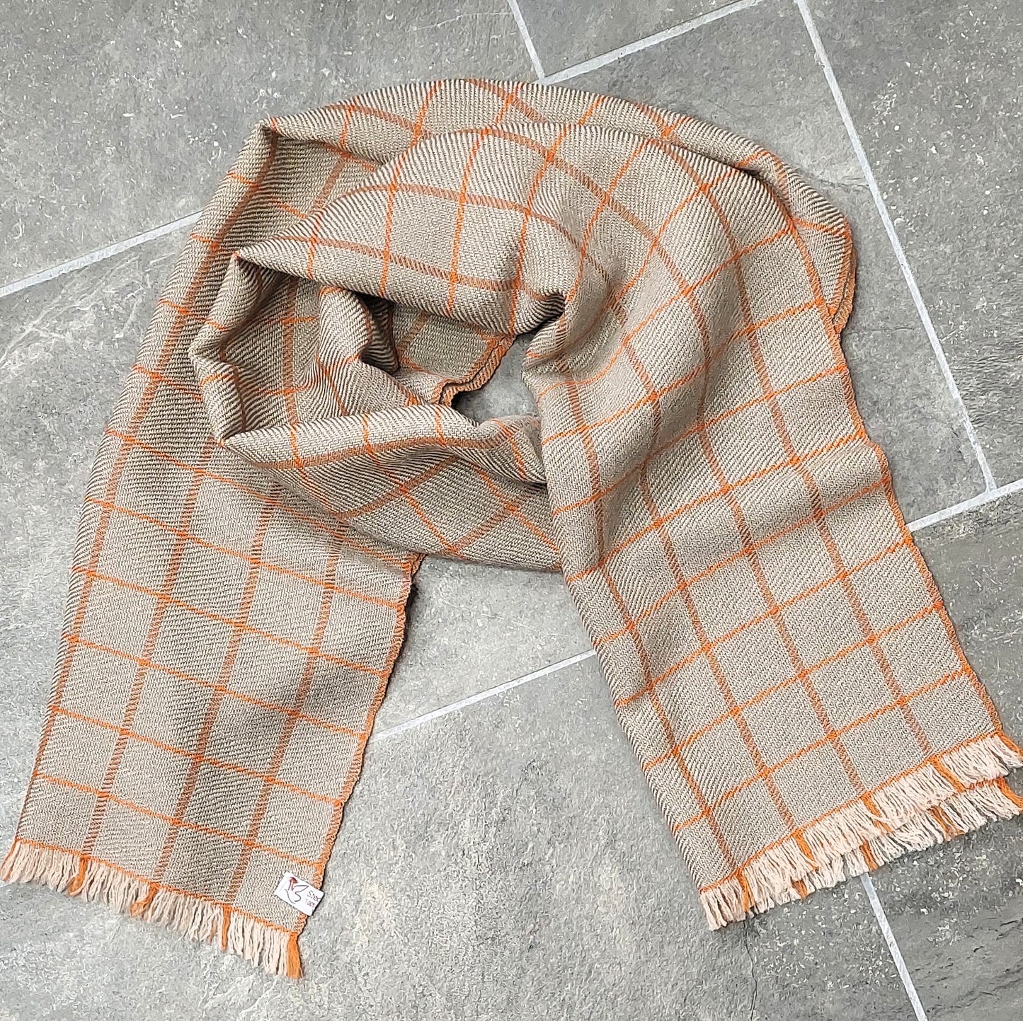 Merinowollschal Karo beige orange
