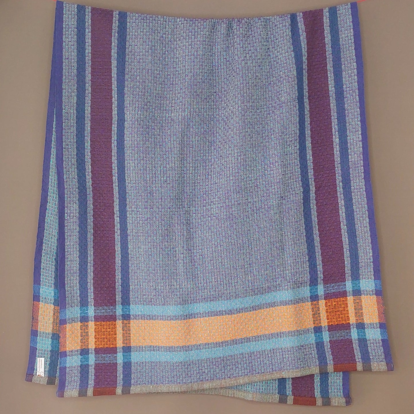 Bade- und Saunatuch Halbleinen Blau- und Lilatöne mit Orange
