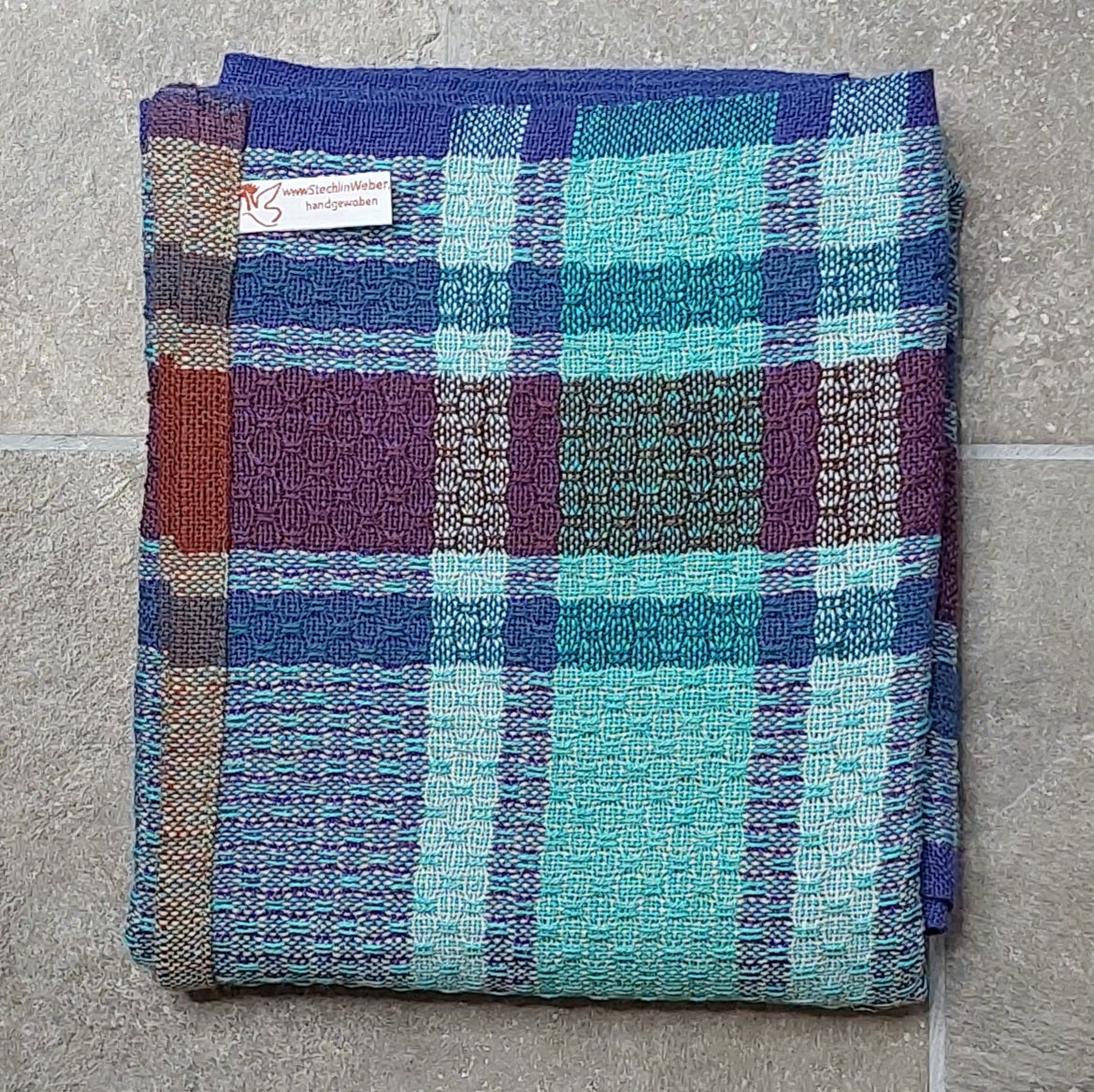 Bade- und Saunatuch Halbleinen Blau- und Lilatöne mit Türkis