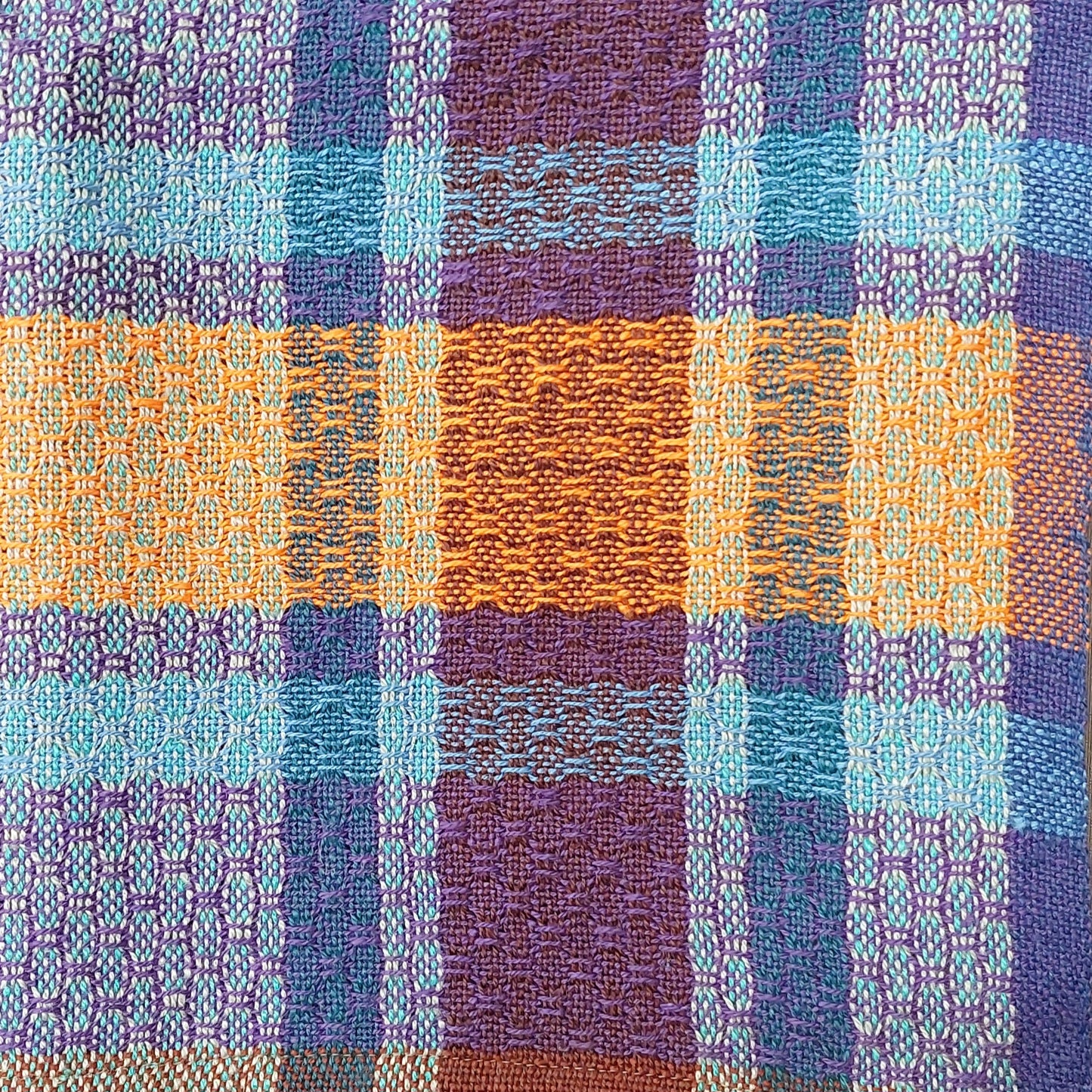 Bade- und Saunatuch Halbleinen Blau- und Lilatöne mit Orange