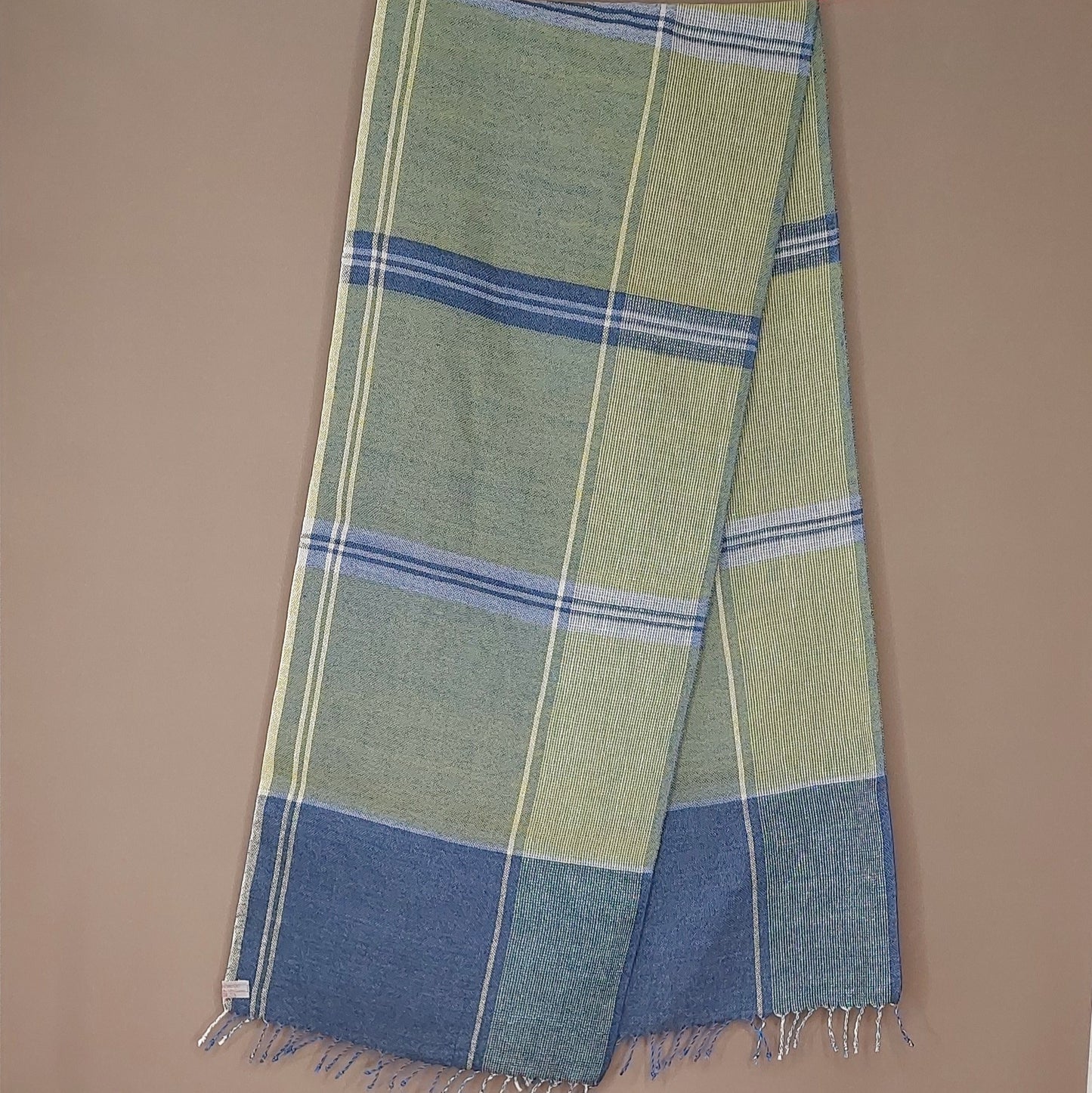 Leinenmerinoschal Denim mit Olivgrün