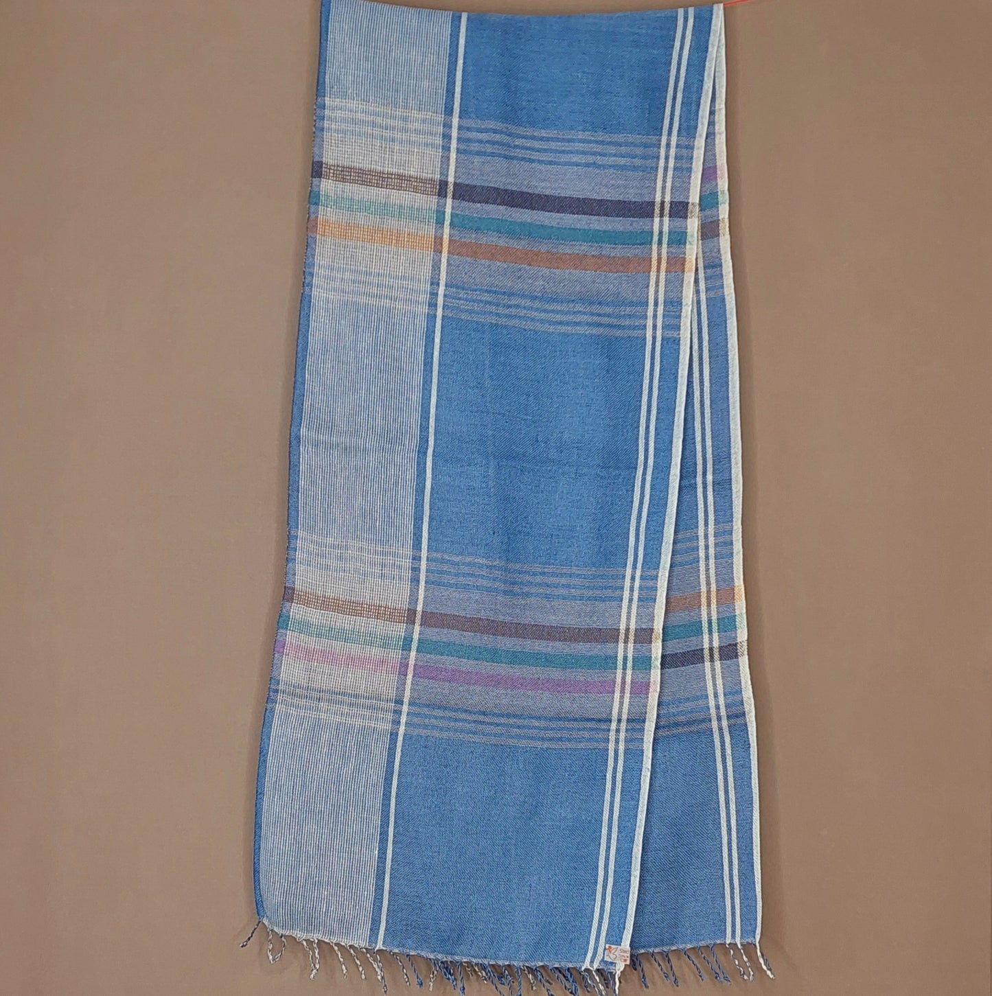 Leinenmerinoschal Blau Hellgrau