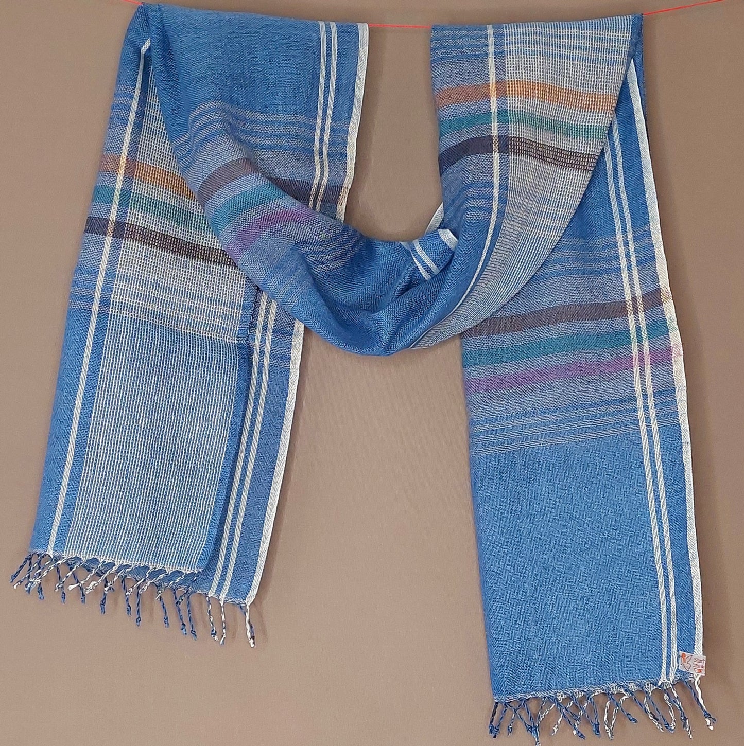 Leinenmerinoschal Blau Hellgrau