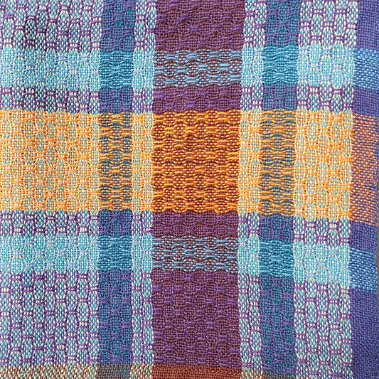 Bade- und Saunatuch Halbleinen Blau- und Lilatöne mit Orange