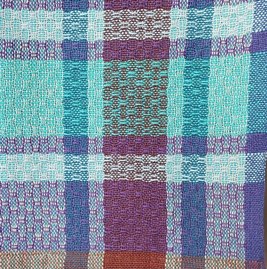 Bade- und Saunatuch Halbleinen Blau- und Lilatöne mit Türkis
