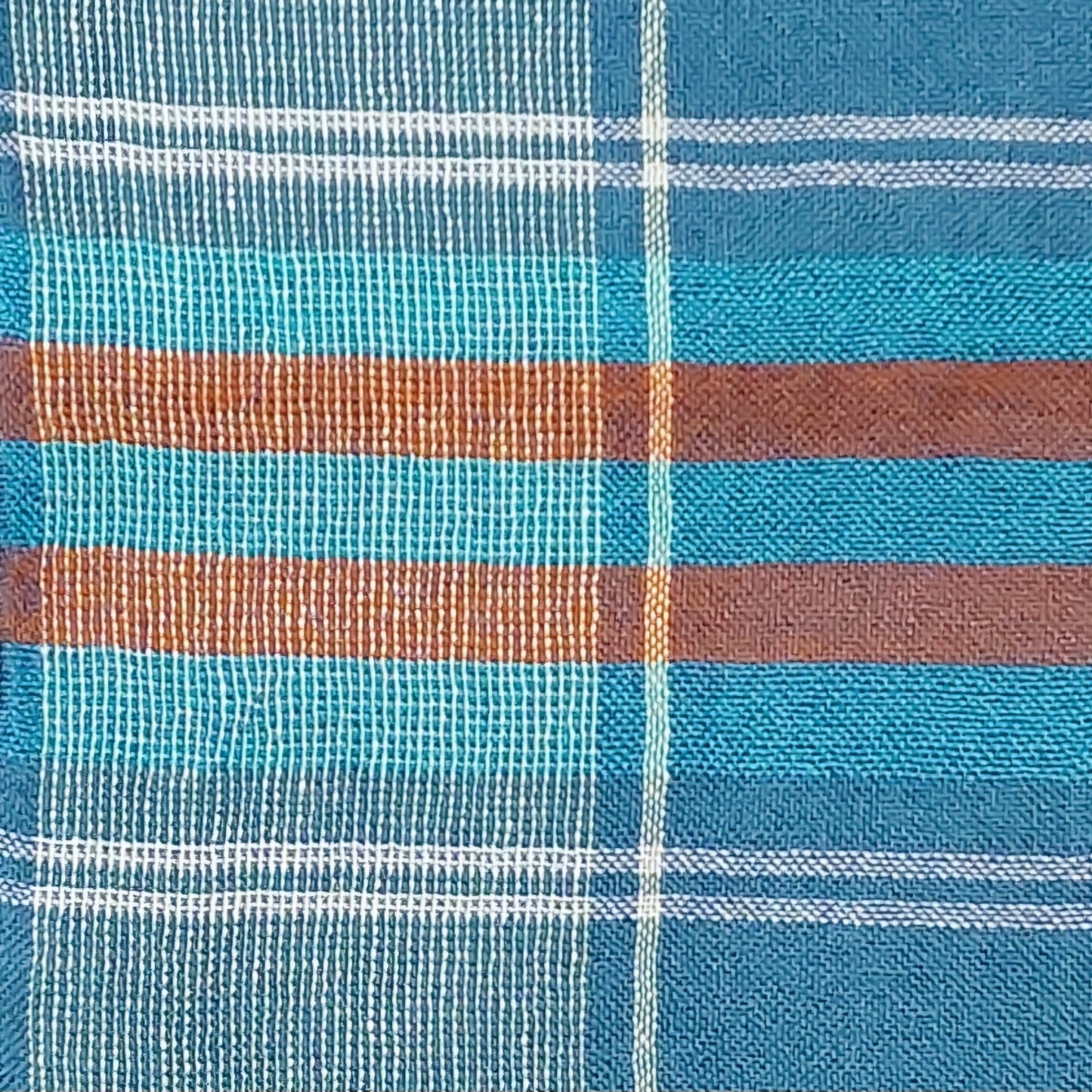 Leinenmerinoschal Petrol mit Hellgrau, Türkis und Orange